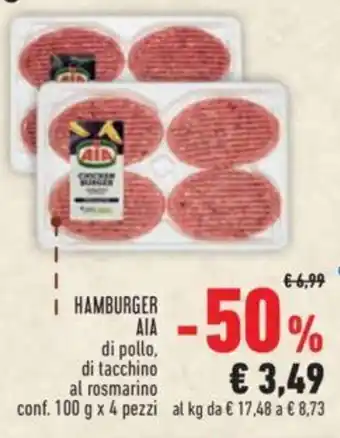 Conad HAMBURGER AIA di pollo, di tacchino al rosmarino conf. 100 g x 4 pezzi_al kg offerta