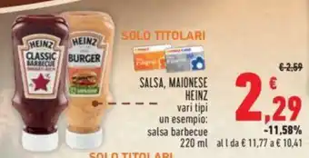 Conad SALSA, MAIONESE HEINZ vari tipi un esempio: salsa barbecue 220 ml offerta