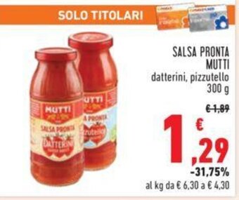 Conad SALSA PRONTA MUTTI datterini, pizzutello 300 g offerta