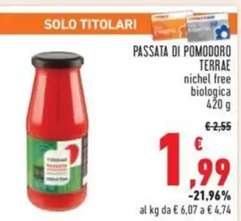 Conad PASSATA DI POMODORO TERRAE nichel free biologica 420 g offerta