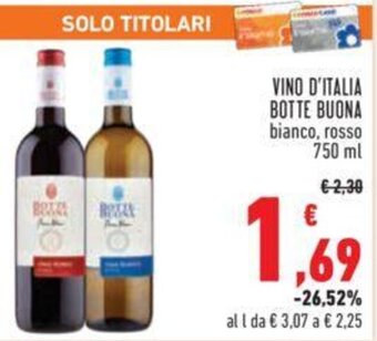 Conad VINO D'ITALIA BOTTE BUONA bianco, rosso 750 ml offerta