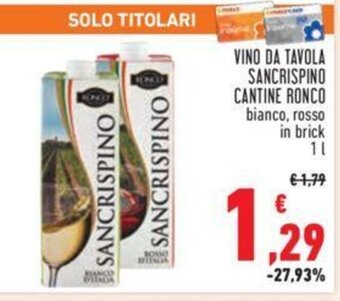 Conad VINO DA TAVOLA SANCRISPINO CANTINE RONCO bianco, rosso in brick 1 l offerta
