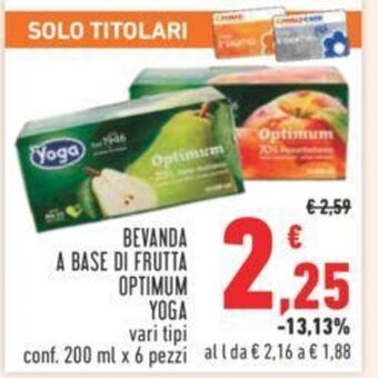 Conad BEVANDA A BASE DI FRUTTA OPTIMUM YOGA vari tipi conf. 200 ml x 6 pezzi offerta