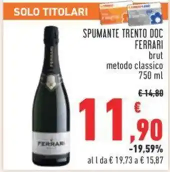 Conad SPUMANTE TRENTO DOC FERRARI brut metodo classico 750 ml offerta