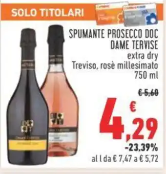 Conad SPUMANTE PROSECCO DOC DAME TERVISE extra dry Treviso, rosè millesimato 750 ml offerta