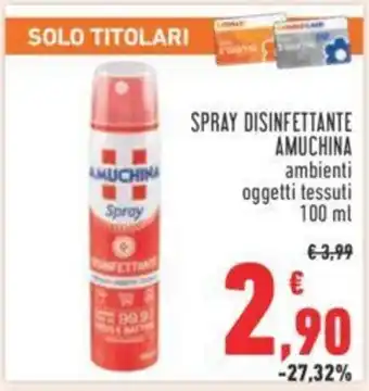 Conad SPRAY DISINFETTANTE AMUCHINA ambienti oggetti tessuti 100 ml offerta