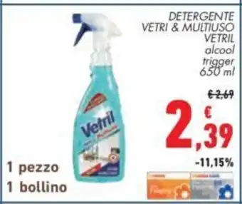 Conad DETERGENTE LINEA VETRI & MULTIUSO VETRIL alcool trigger 650 ml offerta