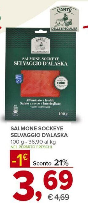 Todis SALMONE SOCKEYE SELVAGGIO D'ALASKA 100 g offerta
