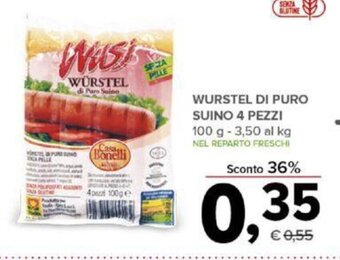 Todis WURSTEL DI PURO SUINO 4 PEZZI 100 g offerta
