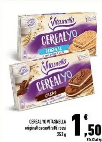 Conad Vitasnella Vitasnella - Cereal-Yo Cacao con Fermenti Vivi e Fibre 253 g(ml) offerta
