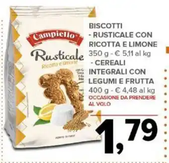 Todis BISCOTTI -RUSTICALE CON RICOTTA E LIMONE 350 g - CEREALI INTEGRALI CON LEGUMI E FRUTTA 400 g offerta