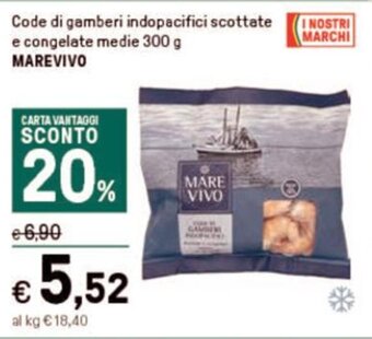 Code di gamberi indopacifici scottate e congelate medie 300 g MAREVIVO