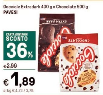 Iper La Grande Gocciole Extradark 400 g o Chocolate 500 g PAVESI offerta