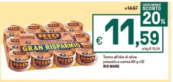 Iper La Grande Tonno all'olio di oliva pescato a canna 80 g x12 RIO MARE offerta