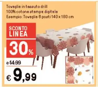 Iper La Grande Tovaglia in tessuto drill 100% cotone stampa digitale Esempio: Tovaglia 6 posti 140x 180 cm offerta