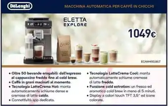 Unieuro DeLonghi MACCHINA AUTOMATICA PER CAFFÈ IN CHICCHI offerta