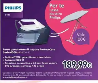 Unieuro PHILIPS Stiro Ferro generatore di vapore PerfectCare Serie 6000 PSG6026/20 offerta