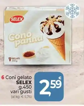 Supermercati Dok 6 Coni gelato SELEX g.450 vari gusti offerta