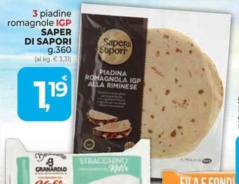 Supermercati Dok 3 piadine romagnole IGP SAPER DI SAPORI g.360 offerta