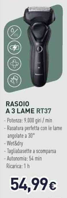 Unieuro Panasonic RASOIO A 3 LAME RT37 offerta