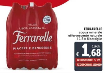 FERRARELLE acqua minerale effervescente naturale l 1,5 x 6 bottiglie