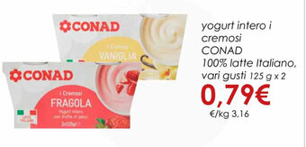 Conad yogurt intero i cremosi CONAD 125 g x 2 offerta