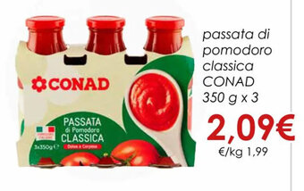 Conad passata di pomodoro classica CONAD 350 g x 3 offerta