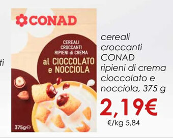 Conad cereali croccanti CONAD ripieni di crema cioccolato e nocciola, 375 g offerta