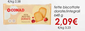 Conad fette biscottate dorate/integrali 648 g offerta