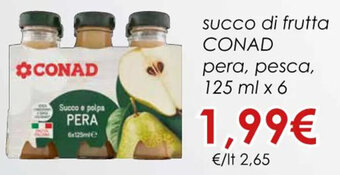 Conad SUCCO di frutta CONAD pera, pesca, 125 ml x 6 offerta