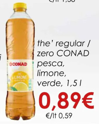 Conad the' regular / zero CONAD pesca, limone, verde, 1,5 l offerta
