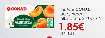 Conad nettare CONAD pera, pesca, albicocca, 200 ml x 6 offerta
