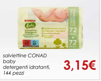 Conad salviettine CONAD baby detergenti idratanti, 144 pezzi offerta