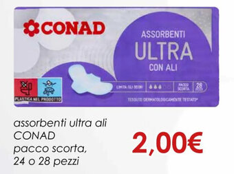 Conad assorbenti ultra ali CONAD pacco scorta, 24 o 28 pezzi offerta