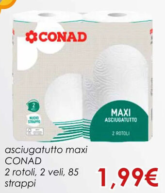Conad asciugatutto maxi CONAD 2 rotoli, 2 veli, 85 strappi offerta