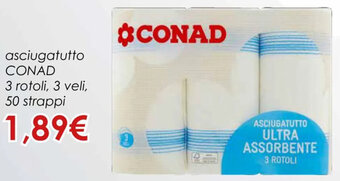 Conad asciugatutto CONAD 3 rotoli, 3 veli, 50 strappi offerta