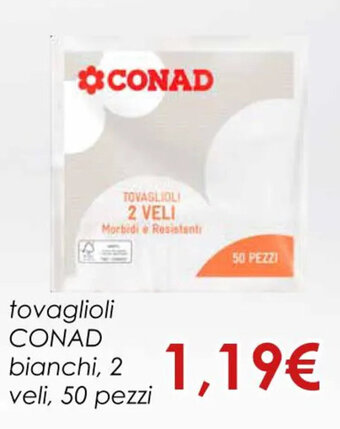 Conad tovaglioli CONAD bianchi, 2 veli, 50 pezzi offerta