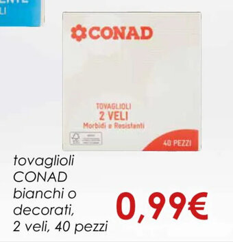 Conad tovaglioli CONAD bianchi o decorati, 2 veli, 40 pezzi offerta