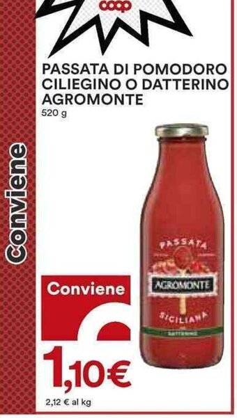 Coop PASSATA DI POMODORO CILIEGINO O DATTERINO AGROMONTE 520 g offerta