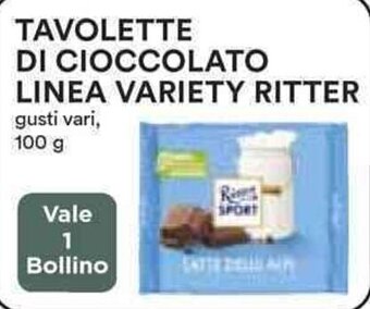 Coop TAVOLETTE DI CIOCCOLATO LINEA VARIETY RITTER gusti vari, 100 g offerta