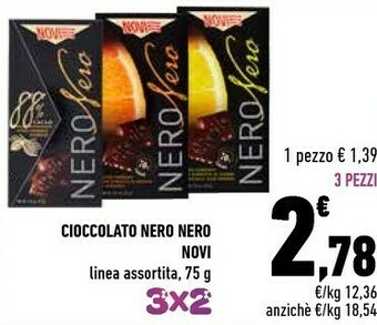Conad Novi Cioccolato Nero Nero Con Mirtilli E Granella Di Mandorla 70% Cacao 75 G(ml) offerta