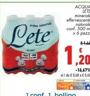 Conad Lete Acqua Minerale Effervescente Naturale 500 G(ml) offerta