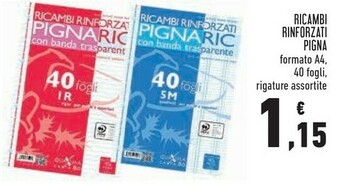 Conad Pigna Ricambi Pignaric A4 Rinforzati 40 Fogli offerta