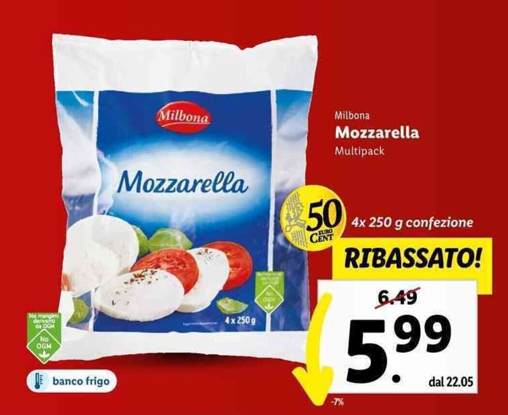 Milbona Mozzarella Multipack 4x 250 g offerta di Lidl