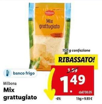 Lidl Milbona Mix grattugiato 150 g offerta