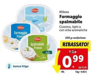 Lidl Milbona Formaggio spalmabile 200 g offerta