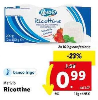 Lidl Merivio Ricottine 2x 100 g offerta