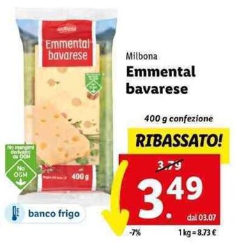 Lidl Milbona Emmental bavarese 400 g offerta