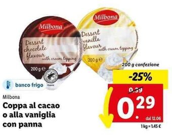 Lidl Milbona Coppa al cacao o alla vaniglia con panna 200 g offerta