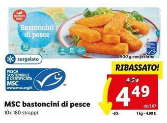 Lidl MSC bastoncini di pesce 10x 180 strappi 900 g offerta